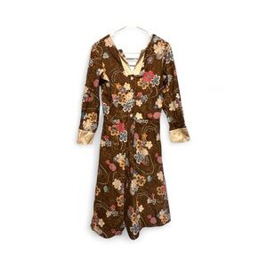 Vintage Tatiana da Silva Floral Button Down Brown Midi Dress Size 4